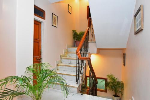 a staircase in a house with plants at FabHotel Pink Cozzy in Jaipur