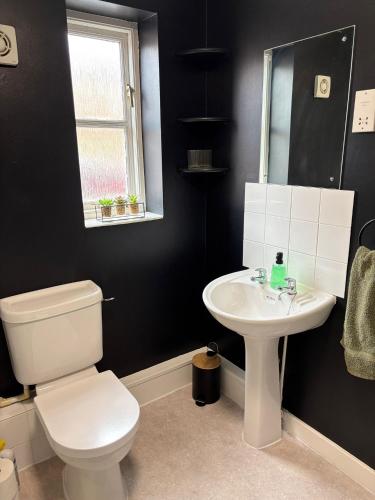 a bathroom with a white toilet and a sink at The Flower Loft in Yeovil
