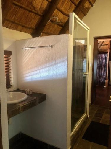 a bathroom with a sink and a glass shower at Niani villa in Hoedspruit