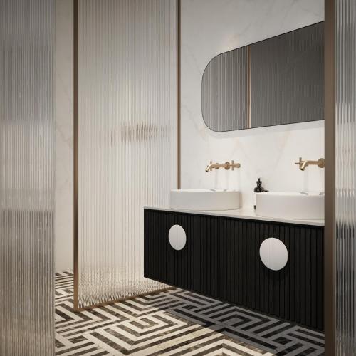 a bathroom with a sink and a mirror at Villa Orsula in Dubrovnik