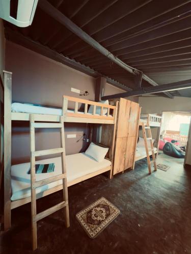 a room with two bunk beds and a ladder at Flexi Lodge in Negombo