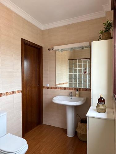 een badkamer met een wastafel en een spiegel bij Apartamento La Constitución in Luque