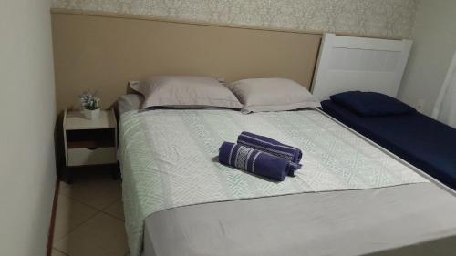 a bed with two pillows on top of it at Natureza e sossego in Volta Redonda