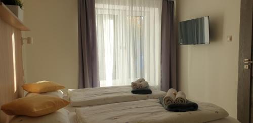 Ένα ή περισσότερα κρεβάτια σε δωμάτιο στο Pokoje Sandra I