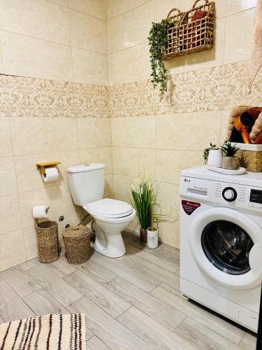 een badkamer met toilet en wasmachine bij 2 rooms apartment central part in Ternopilʼ