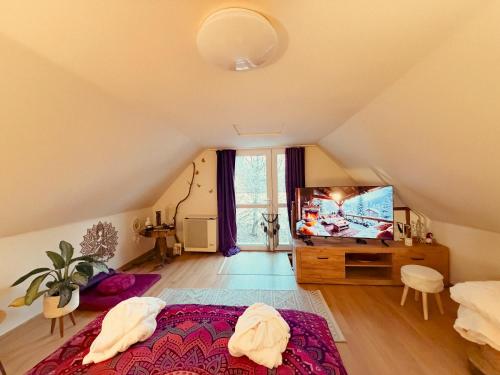 パラードシャシュヴァールにあるLélekZug Mátraのベッドとテレビ付きの屋根裏部屋