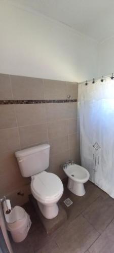 a bathroom with a toilet and a sink at El Chalten hospedaje diario in General Pico