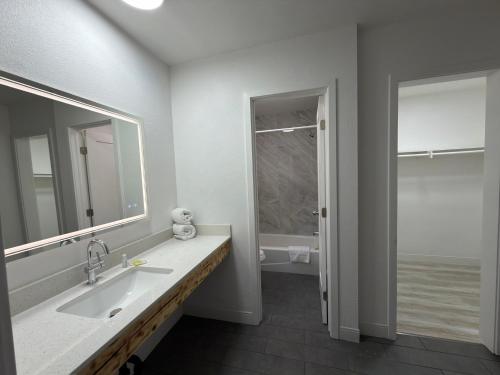 a bathroom with a sink and a mirror at Florentine Motel And Studio in Bell