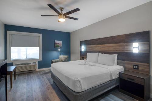 a bedroom with a bed and a ceiling fan at HOM Hotel Gainesville, SureStay Collection by Best Western in Gainesville