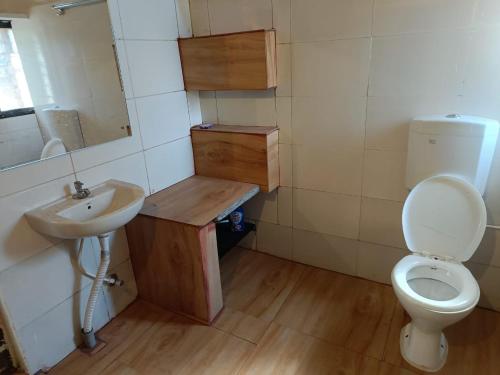 een kleine badkamer met toilet en wastafel bij PARV Farms in Belgaum
