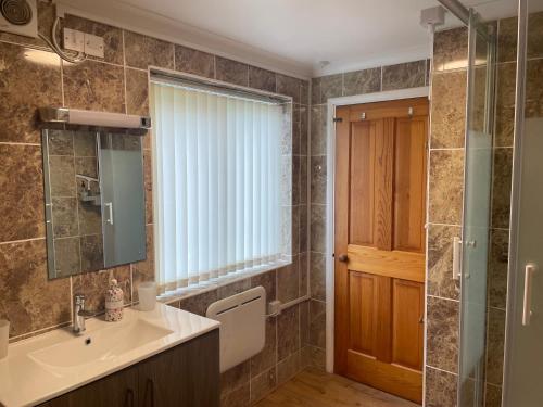 een badkamer met een wastafel en een spiegel bij Blaencwm Cottages in Boncath