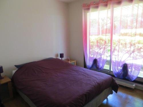 メゾン・ラフィットにあるFoch St. Germainのベッドルーム(紫色のベッド1台、窓付)