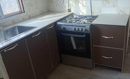 a kitchen with a stove and a sink at 2-bedroom equipped apartment in Bakote