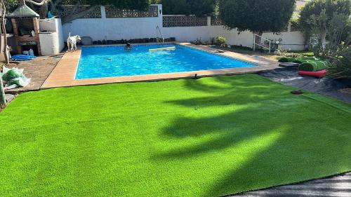 een grote groene tuin met een zwembad bij Esperanza in Tacoronte