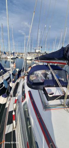 Grand voilier avec tout confort في شيربوغ أون كوتننتين: يتم رسو قارب في ميناء مع القوارب الأخرى