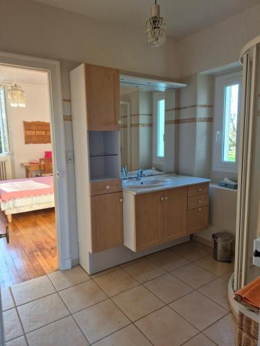 a kitchen with a sink and a counter top at Au Moulin de Gary in Saint-Laurent-les-Tours