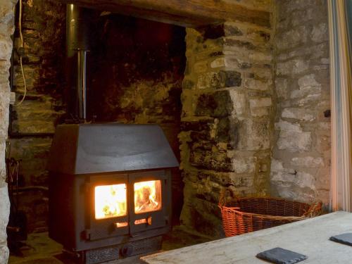 einen Holzofen in einem Steinkamin in der Unterkunft Mulberry Cottage - 27905 in Langton Matravers