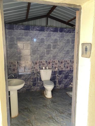 een badkamer met toilet en wastafel bij Bedouin Village Hostel in Wadi Rum