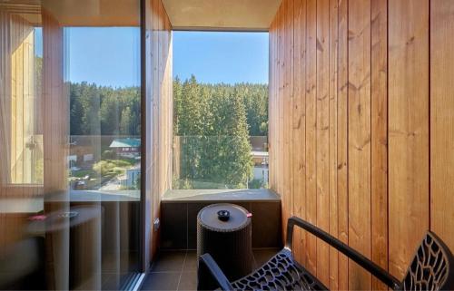 派克波特斯耐兹库Soukromý Apartmán PVV Pec的客房设有大窗户,享有树林美景。