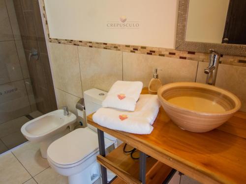 een badkamer met een wastafel en een toilet bij Crepúsculo Serrano in Merlo