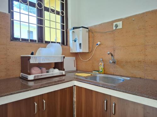 eine Küche mit Spüle und Arbeitsplatte in der Unterkunft Casa de Palmora 103 in Canacona