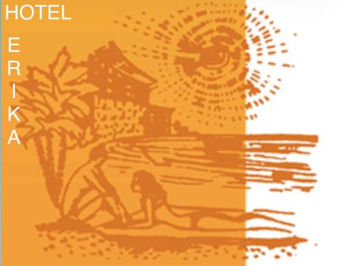 een poster voor een hotel met een persoon die zit bij Hotel Erika in Caorle