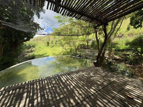 科隆VALLE VERDE - San Nicolas的一个带有木质平台的水池景色