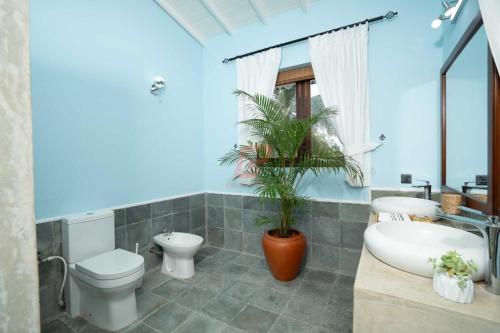 een badkamer met een toilet en een plant erin bij Mannat in Kandy