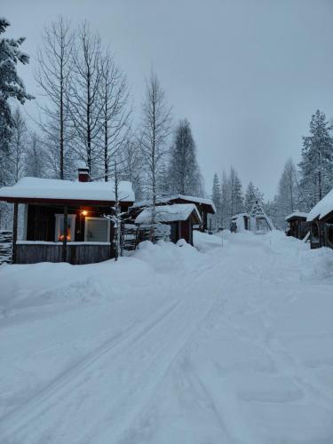 una casa cubierta de nieve con una entrada cubierta de nieve en Experience accommadation Eco-Unela, en Rovaniemi