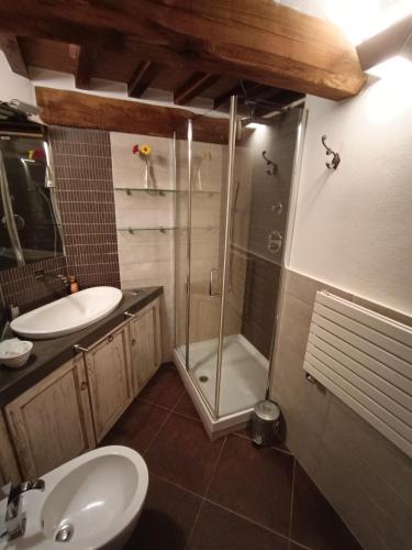 a bathroom with a shower and a sink and a toilet at Casa via dei Longini in Città di Castello