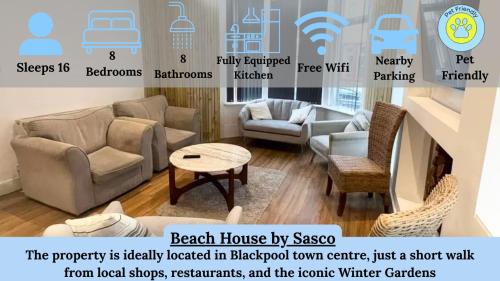 a poster of a living room with furniture at Beach House By Sasco in Blackpool