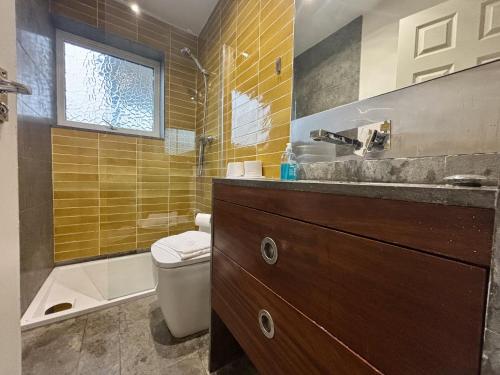 een badkamer met een wastafel, een toilet en een douche bij Spacious 4-Bed Home in Ascot in Ascot