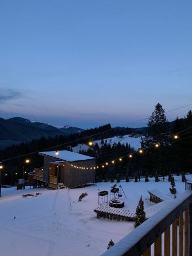 uitzicht op een skihut in de sneeuw 's nachts bij Magic Place-Чарівне місце in Verkhovyna