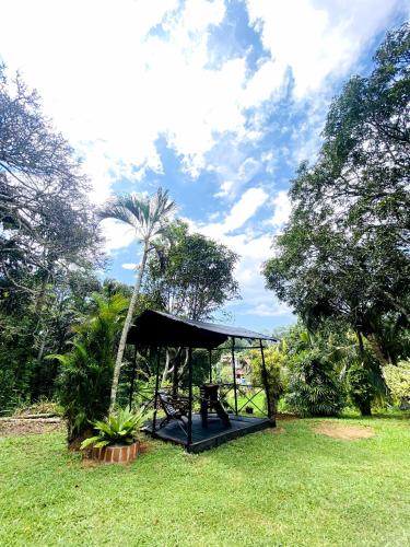 a gazebo in the grass with a palm tree at Villa Meleno in Weligama