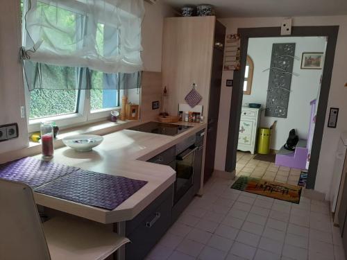 een keuken met een spoelbak en een aanrechtblad bij Ferienhaus Landau in Landau an der Isar