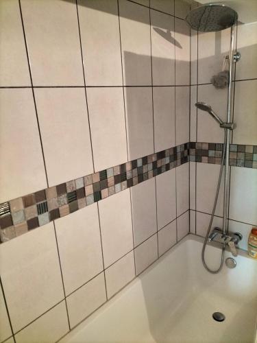 a bathroom with a bath tub with a shower at casa do campo in Machico