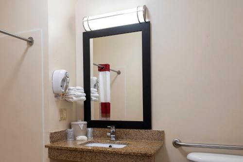 a bathroom with a sink and a mirror at Red Roof Inn & Suites Dover Downtown in Dover