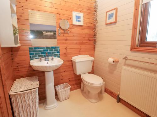 a bathroom with a toilet and a sink at Lamorna in Penzance