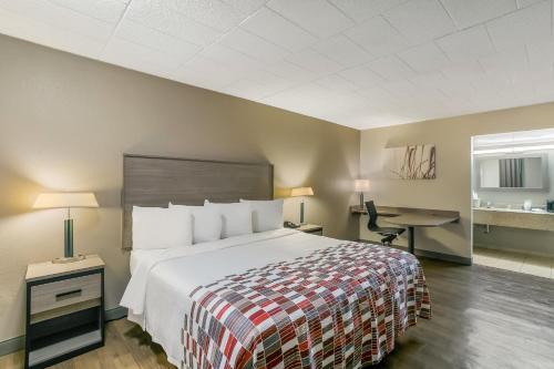 a hotel room with a bed and a desk at Red Roof Inn Baltimore in Baltimore