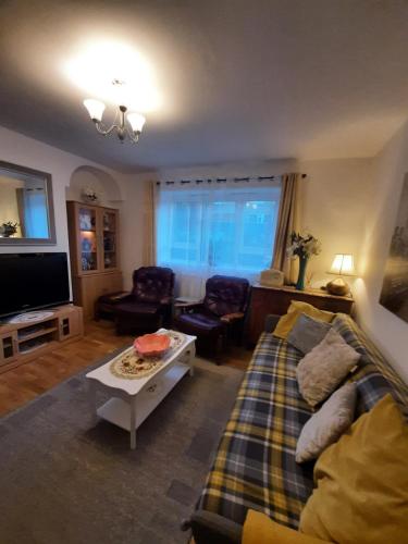 a living room with a couch and a tv at Greenwich Haven, London in London