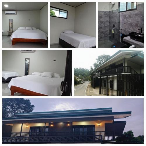 a collage of four pictures of a bedroom and a house at Apartamentos Jireh in Quepos