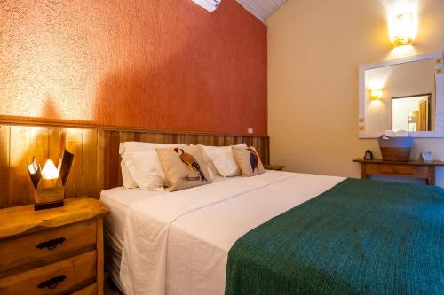 a bedroom with a large bed and a mirror at Pousada das Cavernas in Iporanga