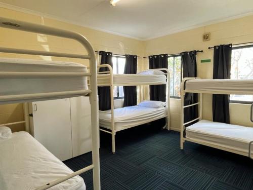 une chambre avec plusieurs lits superposés dans l'établissement Ningaloo Club Backpackers, à Coral Bay