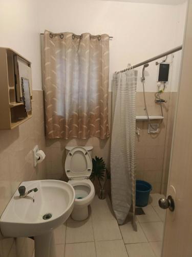 a small bathroom with a toilet and a sink at Panglao Budget Staycation & Guesthouse For Family ,Groups, and Friends in Panglao Island