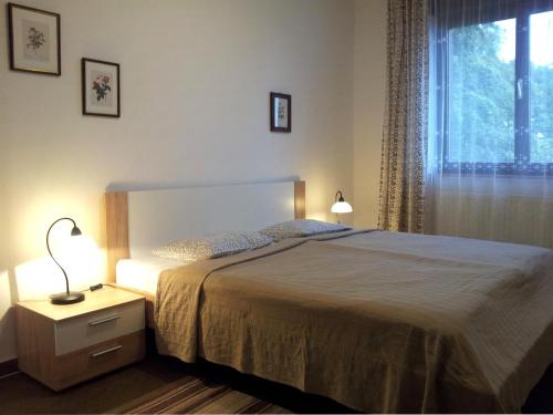 a bedroom with a large bed and a window at Holiday Home Vesenjak in Maribor
