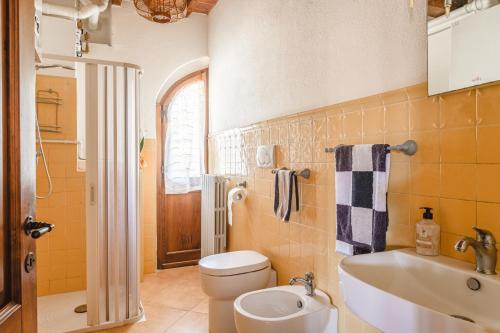 a bathroom with a toilet and a sink and a tub at Il Podere - Rustic Charm in Tuscany in Monte San Savino