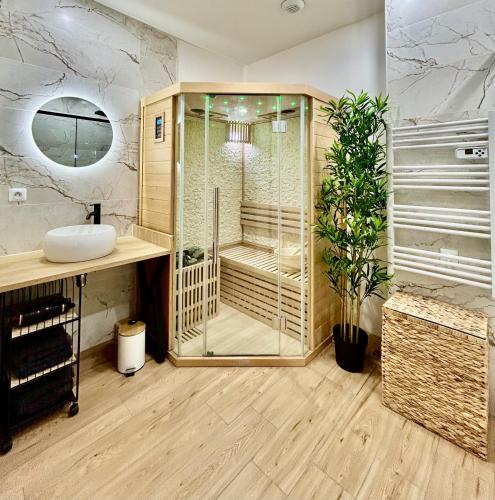 Et badeværelse på Appartement T2 avec SAUNA privatif