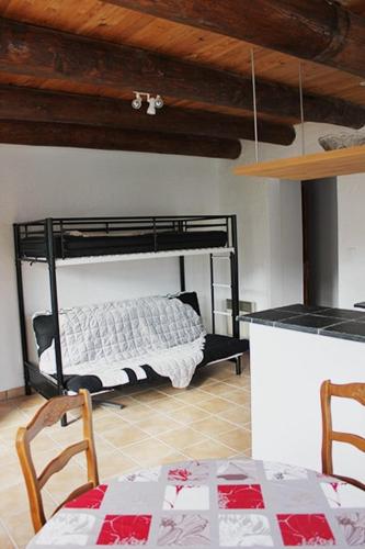 a bedroom with a bunk bed in a room at Gîte Les Aires de la Carline in Mas Saint-Chély