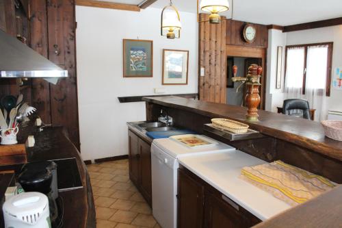 een keuken met een spoelbak en een aanrechtblad bij APPARTEMENTS MORILLON Village in Morillon