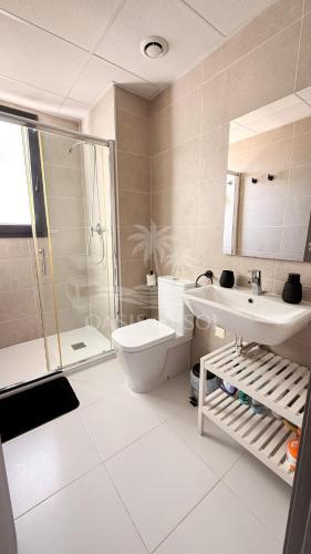a bathroom with a toilet and a sink and a shower at Sunny Place Oasis del Sol in Arenales del Sol
